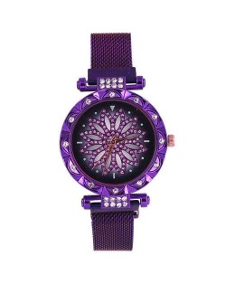 Lucky Lotus Design Shining Index Women Fashion Wrist Watch - Purple