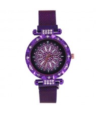 Lucky Lotus Design Shining Index Women Fashion Wrist Watch - Purple