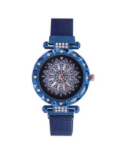 Lucky Lotus Design Shining Index Women Fashion Wrist Watch - Blue