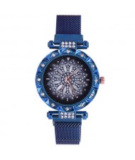 Lucky Lotus Design Shining Index Women Fashion Wrist Watch - Blue