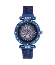 Lucky Lotus Design Shining Index Women Fashion Wrist Watch - Blue