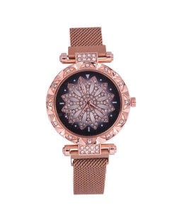 Lucky Lotus Design Shining Index Women Fashion Wrist Watch - Rose Gold