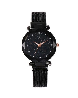 Shining Starry Index Design Women High Fashion Wrist Watch - Black