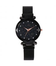 Shining Starry Index Design Women High Fashion Wrist Watch - Black