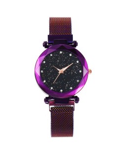 Shining Starry Index Design Women High Fashion Wrist Watch - Purple