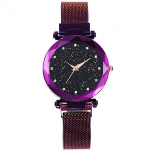 Shining Starry Index Design Women High Fashion Wrist Watch - Purple