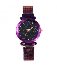Shining Starry Index Design Women High Fashion Wrist Watch - Purple