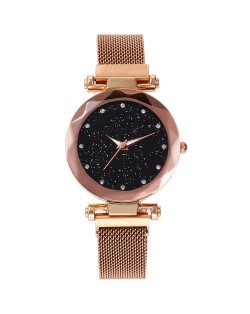 Shining Starry Index Design Women High Fashion Wrist Watch - Rose Gold