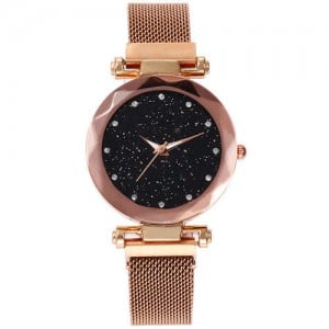 Shining Starry Index Design Women High Fashion Wrist Watch - Rose Gold
