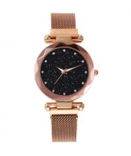 Shining Starry Index Design Women High Fashion Wrist Watch - Rose Gold