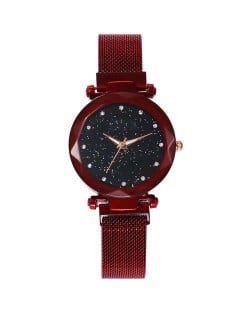 Shining Starry Index Design Women High Fashion Wrist Watch - Red