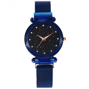 Shining Starry Index Design Women High Fashion Wrist Watch - Blue