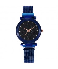 Shining Starry Index Design Women High Fashion Wrist Watch - Blue