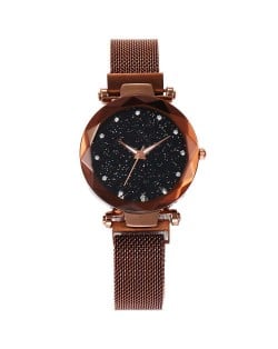 Shining Starry Index Design Women High Fashion Wrist Watch - Golden Coffee