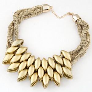 Acrylic Beads Decorated Multi-layer Golden Chain Bold Fashion Women Bib Necklace and Earrings Set
