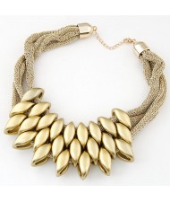 Acrylic Beads Decorated Multi-layer Golden Chain Bold Fashion Women Bib Necklace and Earrings Set