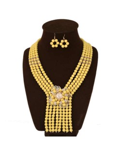 Yellow Beads Scarf Shape Design Women Bib Necklace and Earrings Set