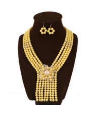 Yellow Beads Scarf Shape Design Women Bib Necklace and Earrings Set