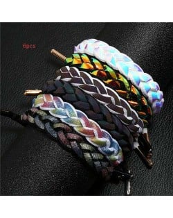 (6pcs) Multicolor Weaving Pattern Design High Fashion Bracelets Combo Set