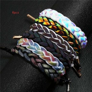 (6pcs) Multicolor Weaving Pattern Design High Fashion Bracelets Combo Set