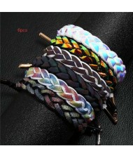 (6pcs) Multicolor Weaving Pattern Design High Fashion Bracelets Combo Set