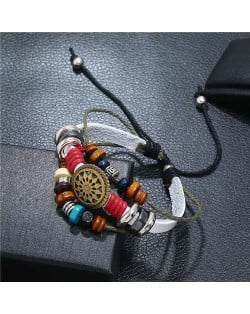 Lotus Hollow Flower Pendant Leather Fashion Women Bracelet - White