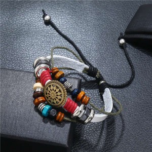 Lotus Hollow Flower Pendant Leather Fashion Women Bracelet - White