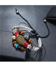 Lotus Hollow Flower Pendant Leather Fashion Women Bracelet - White