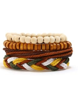 Vintage Style Beads and Weaving Rope Fashion Bracelets Combo Set