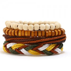 Vintage Style Beads and Weaving Rope Fashion Bracelets Combo Set