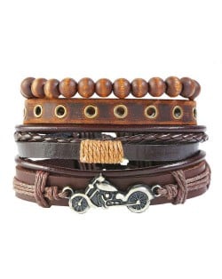 Alloy Motorbike Decorated Multi-layer Beads and Leather Fashion Bracelet