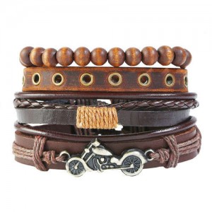Alloy Motorbike Decorated Multi-layer Beads and Leather Fashion Bracelet