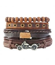 Alloy Motorbike Decorated Multi-layer Beads and Leather Fashion Bracelet