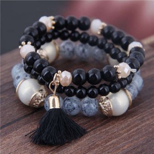 Triple Layers Acrylic Beads Women Fashion Bracelet - Black