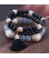 Triple Layers Acrylic Beads Women Fashion Bracelet - Black
