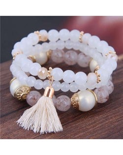 Triple Layers Acrylic Beads Women Fashion Bracelet - White