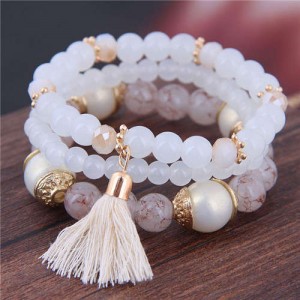 Triple Layers Acrylic Beads Women Fashion Bracelet - White