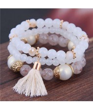 Triple Layers Acrylic Beads Women Fashion Bracelet - White