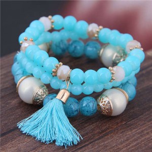 Triple Layers Acrylic Beads Women Fashion Bracelet - Blue