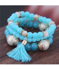 Triple Layers Acrylic Beads Women Fashion Bracelet - Blue