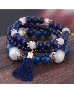 Triple Layers Acrylic Beads Women Fashion Bracelet - Royal Blue