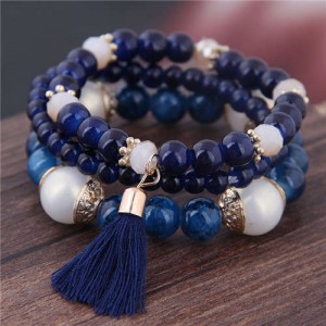Triple Layers Acrylic Beads Women Fashion Bracelet - Royal Blue