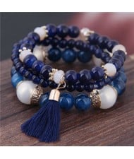 Triple Layers Acrylic Beads Women Fashion Bracelet - Royal Blue