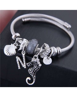 Alloy Seahorse and Seashell Decorated High Fashion Women Bangle - Gray