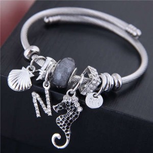 Alloy Seahorse and Seashell Decorated High Fashion Women Bangle - Gray