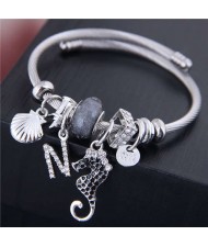 Alloy Seahorse and Seashell Decorated High Fashion Women Bangle - Gray