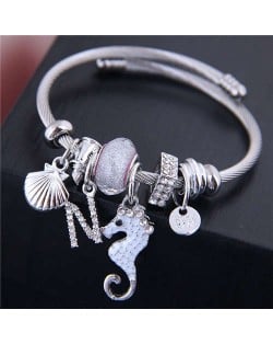 Alloy Seahorse and Seashell Decorated High Fashion Women Bangle - White
