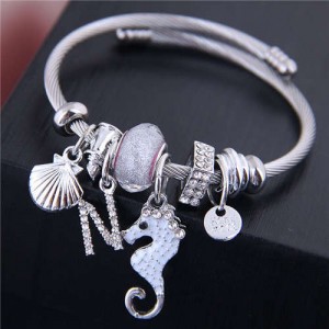 Alloy Seahorse and Seashell Decorated High Fashion Women Bangle - White