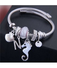 Alloy Seahorse and Seashell Decorated High Fashion Women Bangle - White
