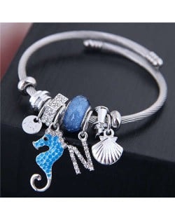 Alloy Seahorse and Seashell Decorated High Fashion Women Bangle - Blue